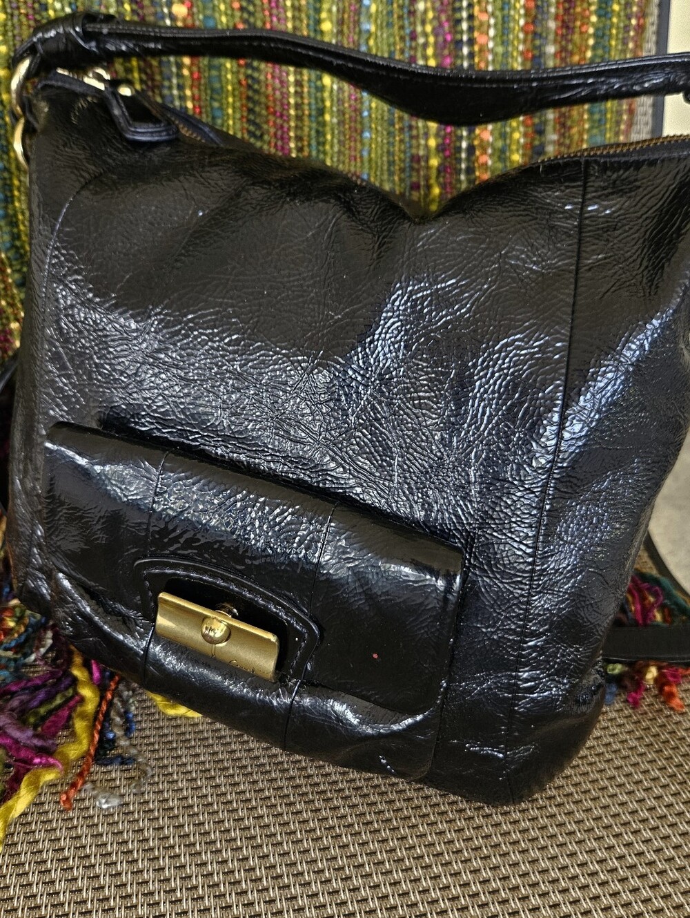 COACH Black Leather HANDBAG, COACH Patent Leather Purse, Coach Black Handbag